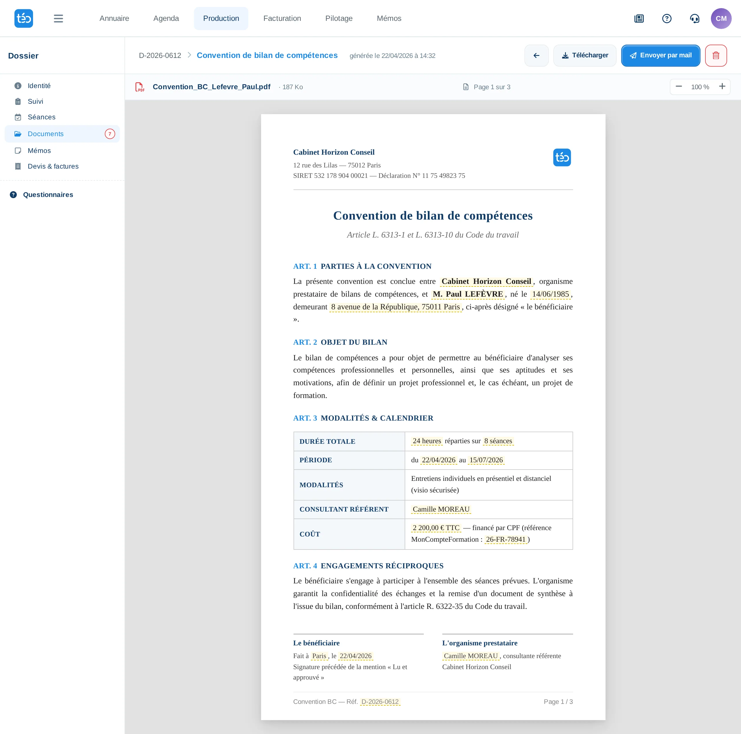 Mockup de la génération de documents personnalisés (téo edit).